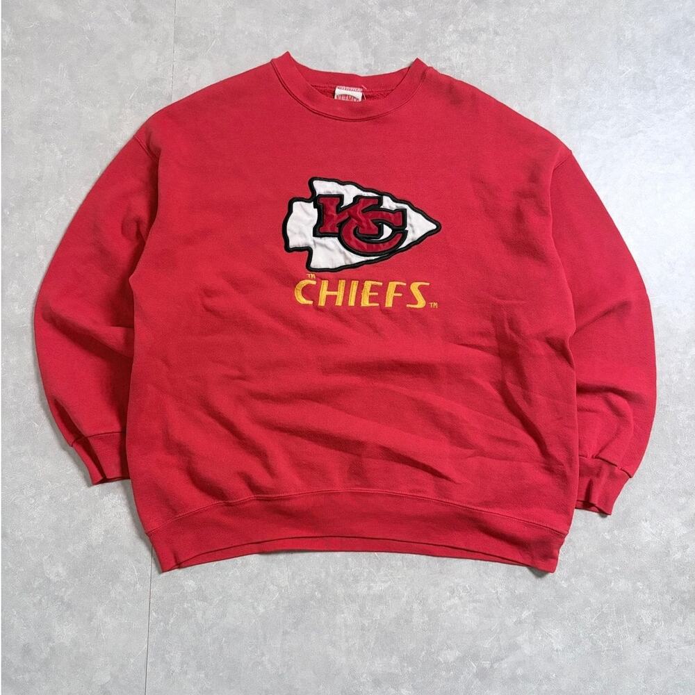 90s Vintage Kansas City Chiefs Nutmeg Embroidered Red Crewneck -XL